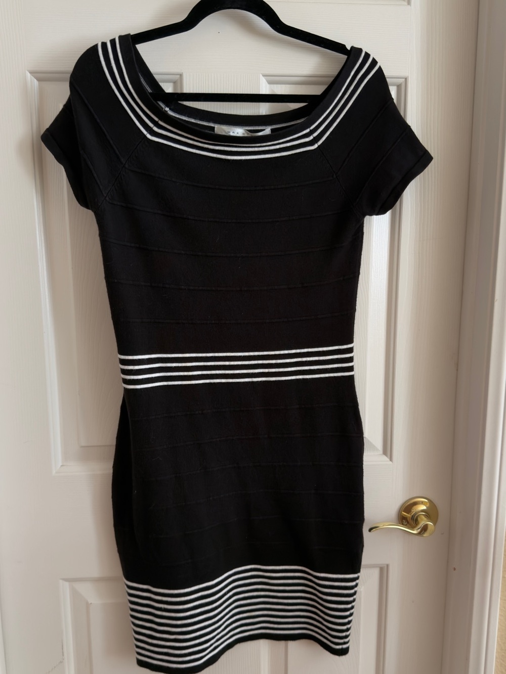 Max Studio Black Midi Dress with White Stripes